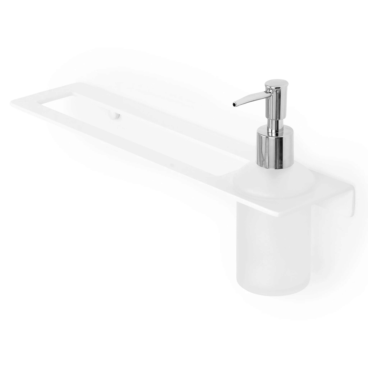 Suport pentru prosoape si dozator sapun Vicini, 33x9x3 cm, inox/sticla, alb mat - imagine 6